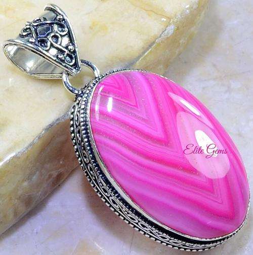 HUGE! BOTSWANA AGATE ANTIQUE DESIGN PENDANT 2";