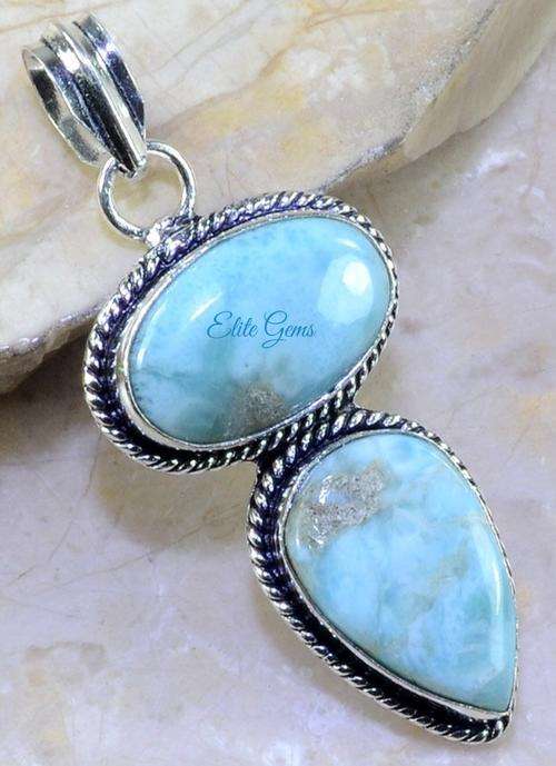 STUNNING CARIBBEAN LARIMAR PENDANT 2 1/2"