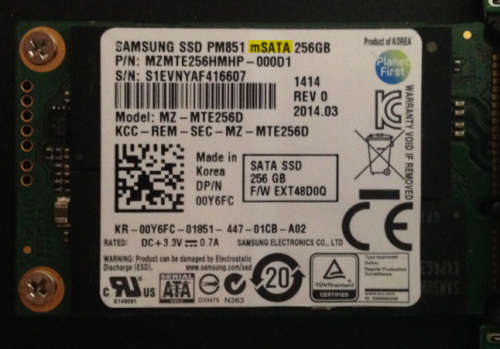 Samsung SSD PM851 mSATA 256GB