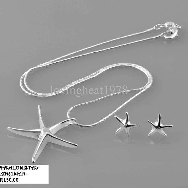 925 Sterling Silver Lucky Star Lady's Necklace & Earrings Set