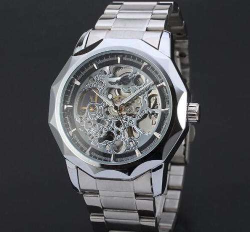 Winner Automatic Stainless Steel Skeleton Mechanical Watch.