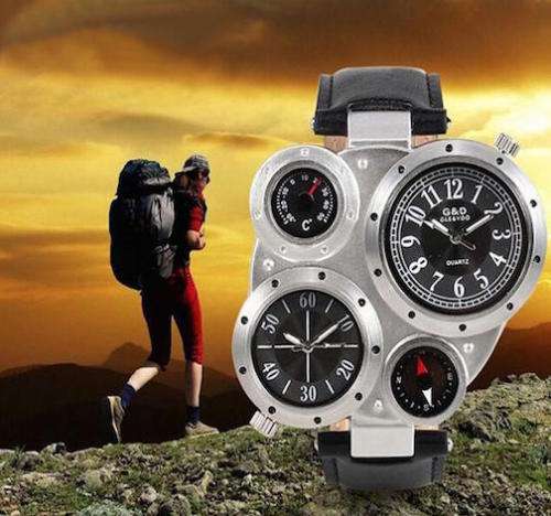 Oulm Duel Time Watch with Compass & Thermometer.