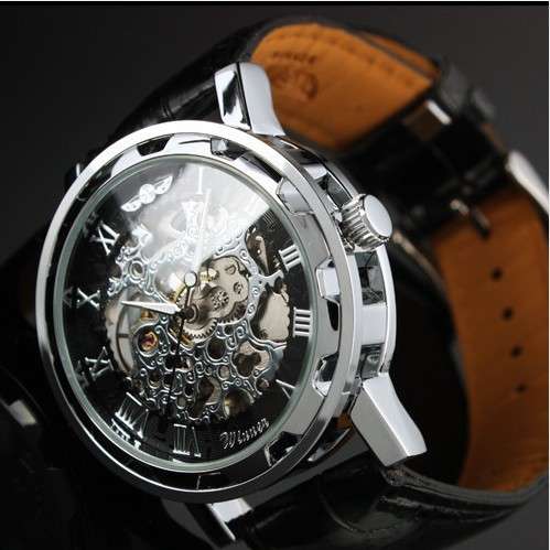 Winner Stainless Steel Skeleton Mechanical Watch.
