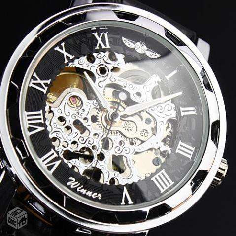 Winner Stainless Steel Skeleton Mechanical Watch.