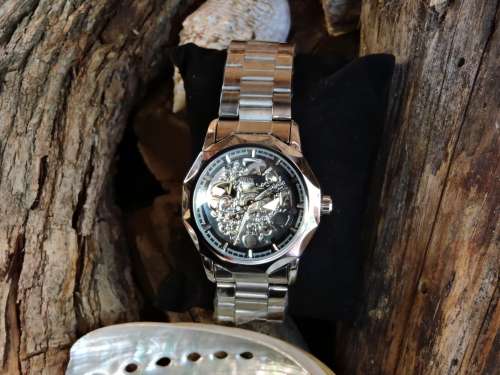 Winner Automatic Stainless Steel Skeleton Mechanical Watch.