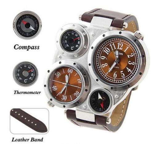 Oulm Duel Time Watch with Compass & Thermometer.