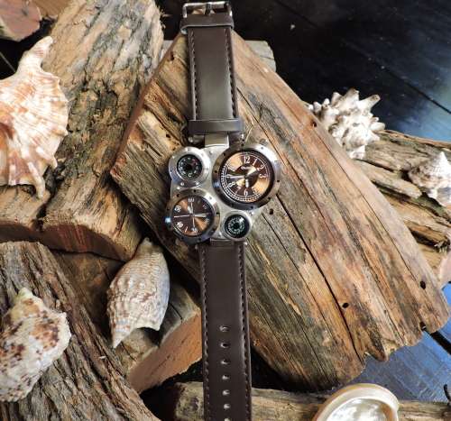 Oulm Duel Time Watch with Compass & Thermometer.