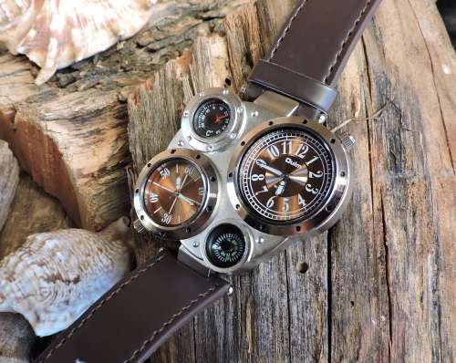 Oulm Duel Time Watch with Compass & Thermometer.
