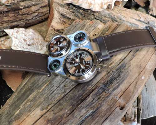 Oulm Duel Time Watch with Compass & Thermometer.