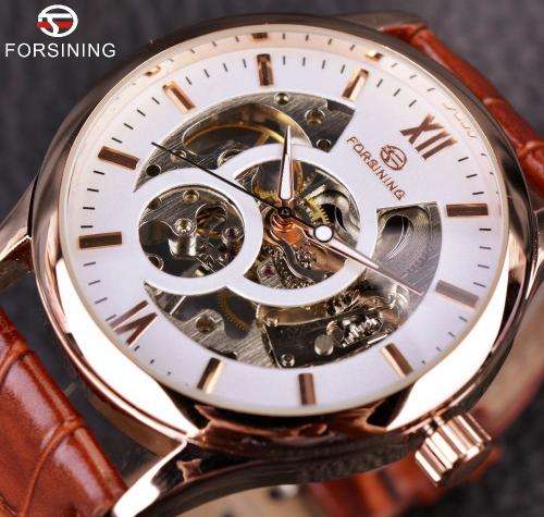 FORSINING Rose Gold Erkek Saat Skeleton Mechanical Watch