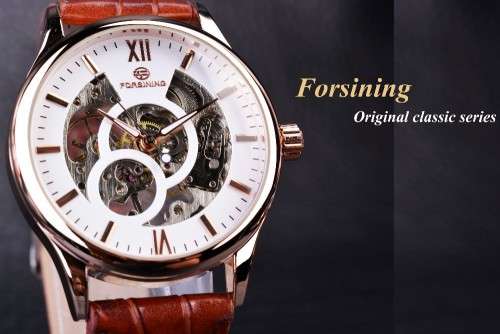 FORSINING Rose Gold Erkek Saat Skeleton Mechanical Watch