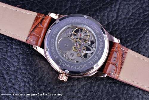 FORSINING Rose Gold Erkek Saat Skeleton Mechanical Watch
