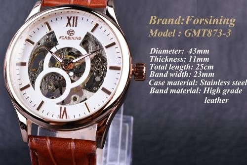 FORSINING Rose Gold Erkek Saat Skeleton Mechanical Watch