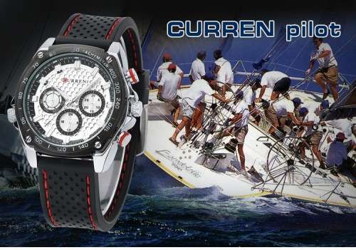 CURREN Men's Wrist Watch with Silicone Strap.