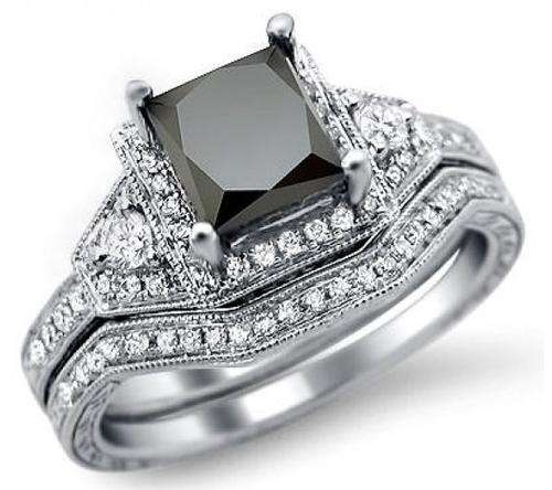 Certified 3.50CT Princess Cut Real & Natural Black Diamond Wedding/Engagement Ring @ Discount Offer.