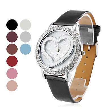 Women's Heart-Shaped PU Leather Style Analog Quartz Bracelet Watch