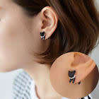 ADORABLE 3D PAIR OF BLACK CAT Women Girls Pearl Kitty Cat Ear Stud Earrings