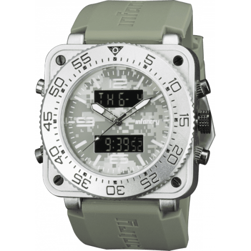 INFANTRY MILITARY CO. Men`s Tank ACU Silicon 47mm BIG Dual Movement Watch Grey NEW RETAIL R3999.00
