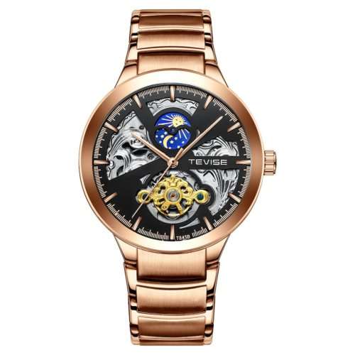 TEVISE ® Men`s Constantine Automatic Moon Rose Gold pl. Watch BRAND NEW