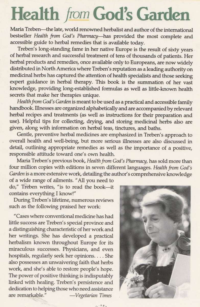 HEALTH FROM GOD`S GARDEN: HERBAL REMEDIES FOR GLOWING HEALTH & WELL-BEING by Maria Treben