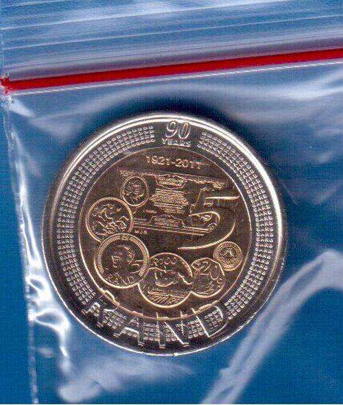 Uncirculated 2011 commemorative R5 coin's in Zip-Lock bags The 90th Anniversary of the SARB
