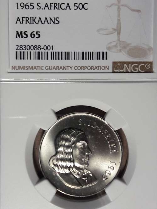 1965 RSA 50 CENT AFRIKAANS NGC GRADED MS 65