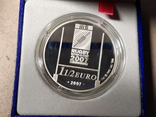 2007 1 ½ Euro Rugby World Cup SILVER MEDALLION RARE AND SOUGHT AFTER  22.8 g
