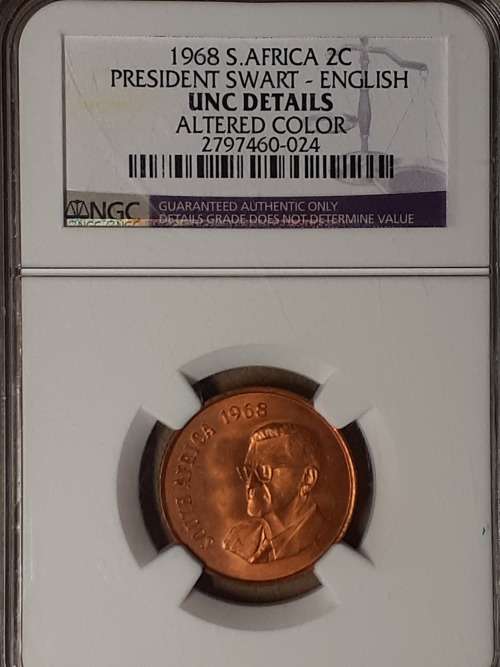 1968 RSA 2 CENT ENGLISH NGC GRADED UNC DETAILS [Capsule cracked]