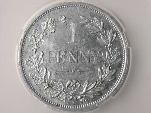 1889 CAPE OF GOOD HOPE PENNY. PATTERN COIN NICKEL PLATED. HERNS CATALOGUE C5. SANGS GRADED PROOF 62