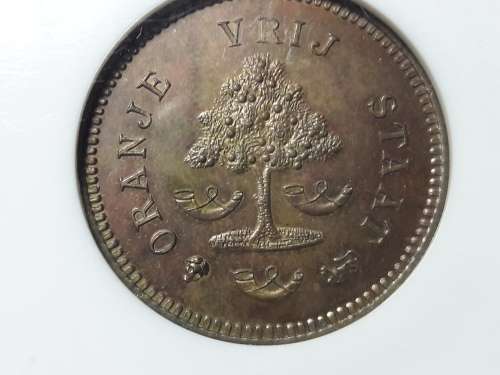 1874 ORANGE FREE STATE PATTERN COIN. NGC GRADED MS 64 RB