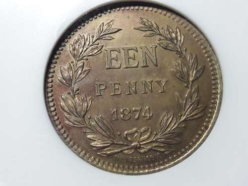 1874 ORANGE FREE STATE PATTERN COIN. NGC GRADED MS 64 RB