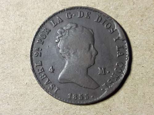 1855 SPAIN 4 Maravedis - Isabel II [RARE COIN]