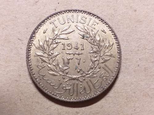 1941 TUNISIA 2 Francs Chambers of Commerce Coinage [Almost Uncirculated]
