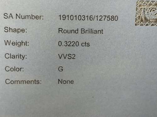 E.G.L. GRADED BRILLIANT ROUND DIAMOND [0.322 ct] VVS2, G.