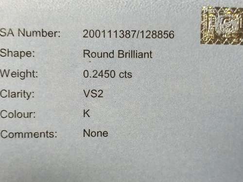 E.G.L. GRADED BRILLIANT ROUND DIAMOND [0.245 ct] VS2, K.
