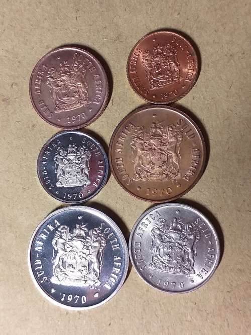 A LOT OF 6 1970 RSA UNCIRCULATED, CIRCULATED AND PROOF COINS