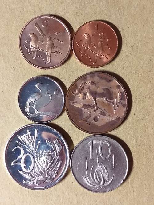 A LOT OF 6 1970 RSA UNCIRCULATED, CIRCULATED AND PROOF COINS