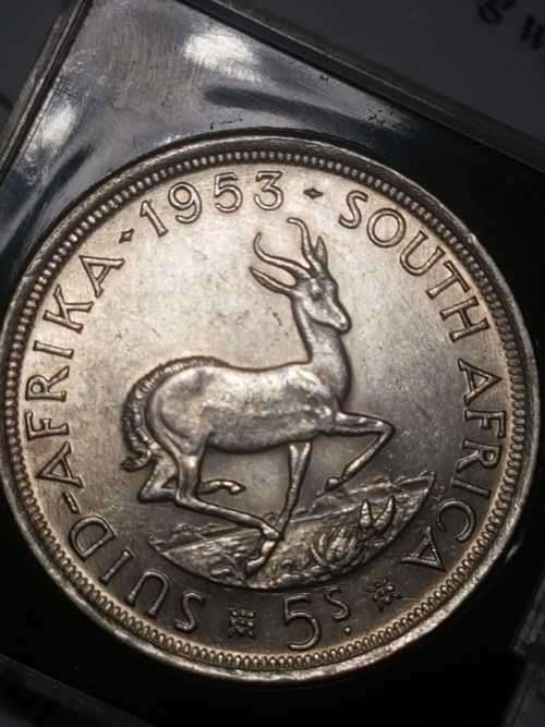 1953 SA UNION SILVER 5 SHILLINGS