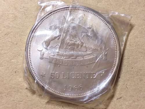 1966 Lesotho SILVER 50 Licente[17500 Mintage Rare]MINTSTATE  in original grease packaging from mint.