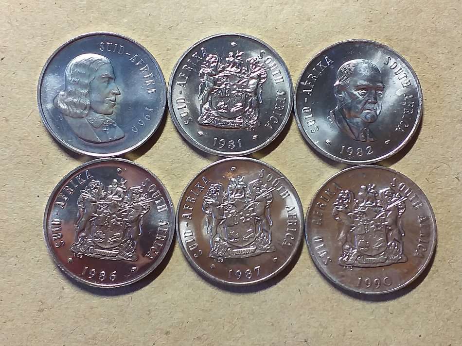 A LOT OF 6 RSA NICKEL 20 CENTS [DIFFERENT DATES IN MINT STATE] (One bid for all)