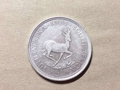 1951 SA UNION SILVER 5 SHILLINGS