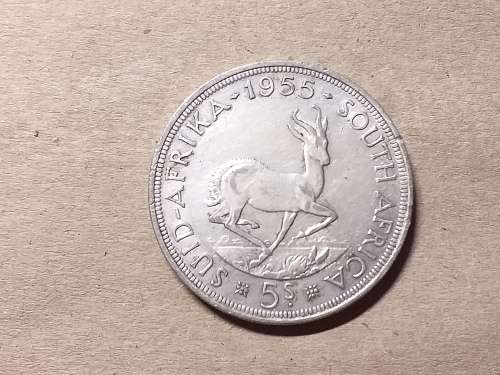1955 SA UNION SILVER 5 SHILLINGS