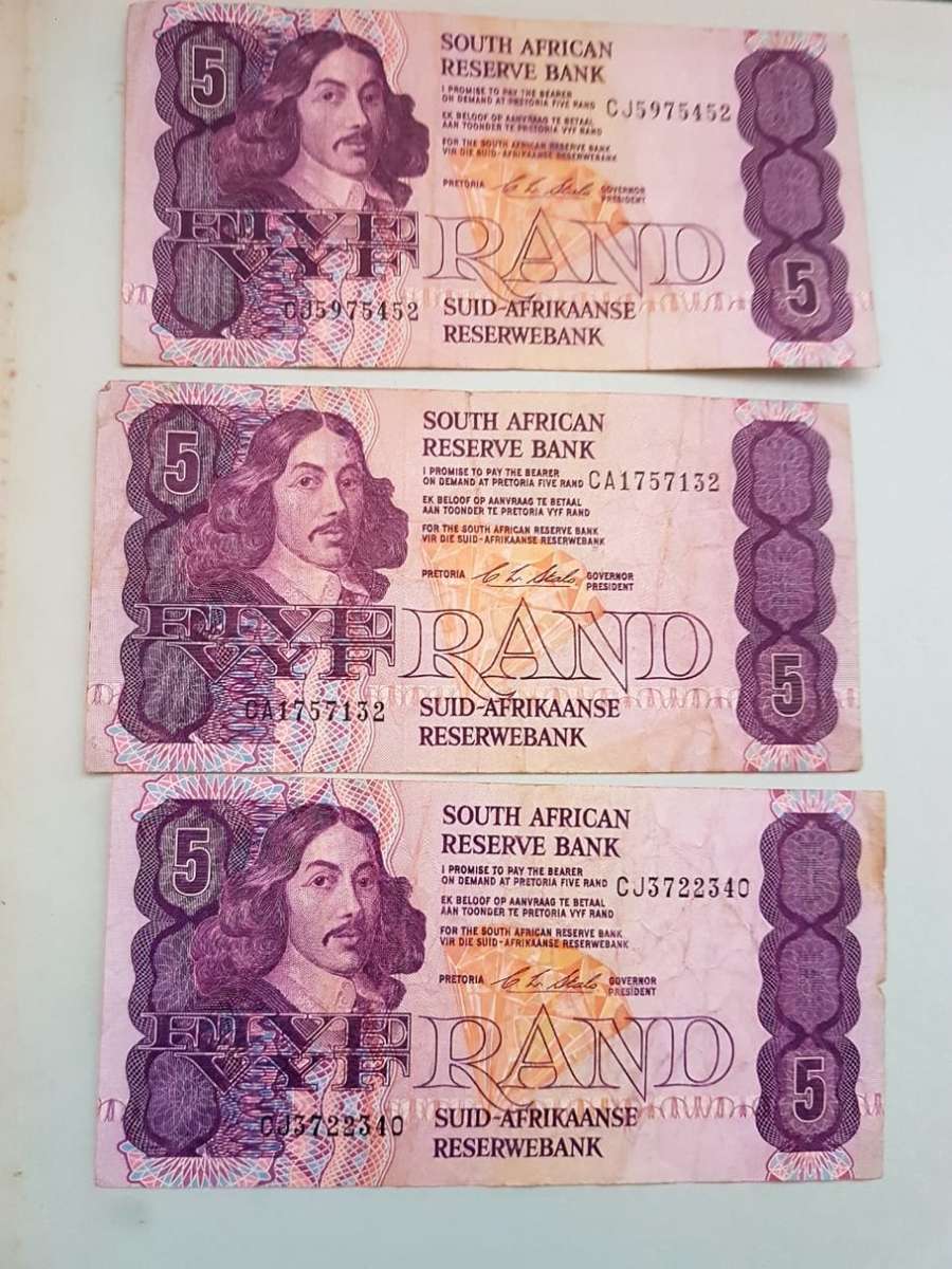 3 x SOUTH AFRICAN R5 BANK NOTES [CL Stals]
