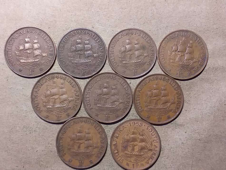 9 x SA UNION PENNY's. [Different dates]
