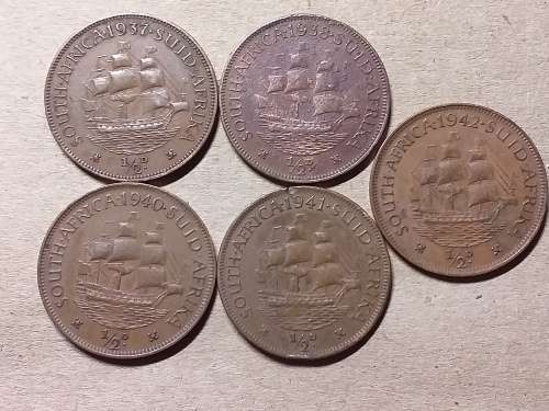 5 x SA UNION ½ Penny - George VI [Different dates]
