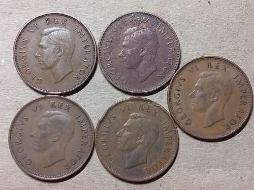 5 x SA UNION ½ Penny - George VI [Different dates]