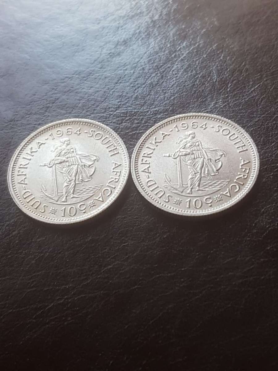 2 x 1964 RSA SILVER 10 CENT [Bid per coin to take both]
