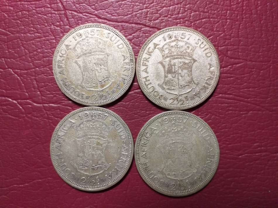 4 x 1957 SA UNION SILVER 2.5 SHILLINGS [Bid per coin to take all]