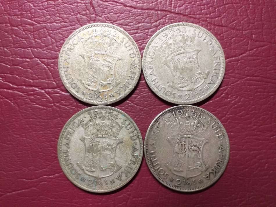 4 x SA UNION SILVER [50%] 2.5 SHILLINGS - Different dates (Bid per coin to take all)