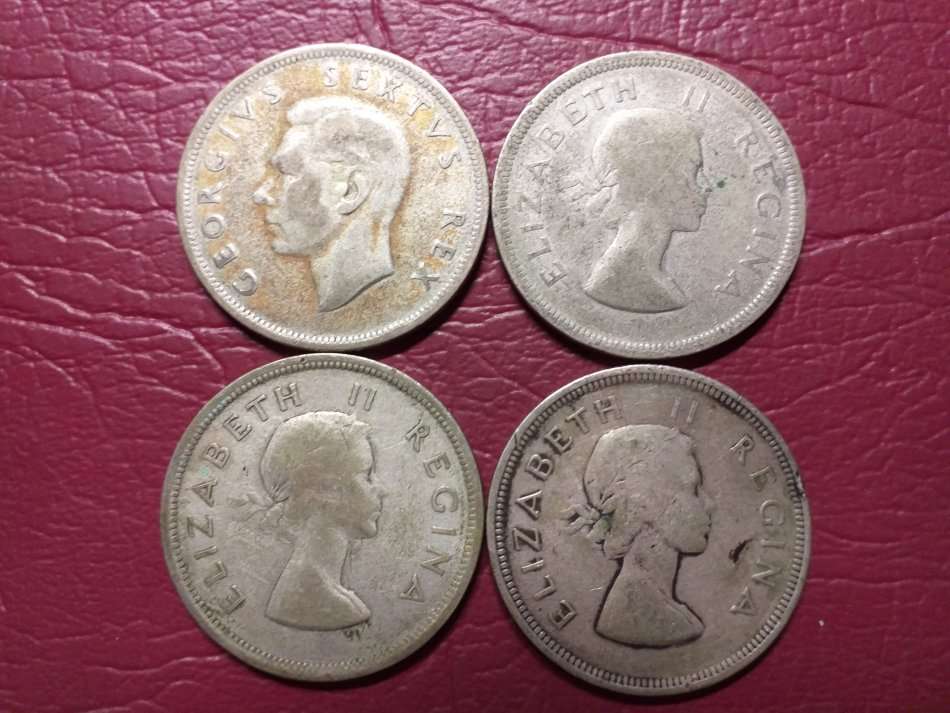 4 x SA UNION SILVER [50%] 2.5 SHILLINGS - Different dates (Bid per coin to take all)